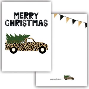 Mini kaart 'Merry Christmas' leopard car