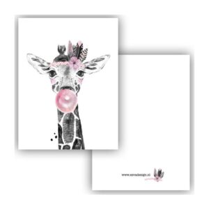 Mini kaart giraffe roze