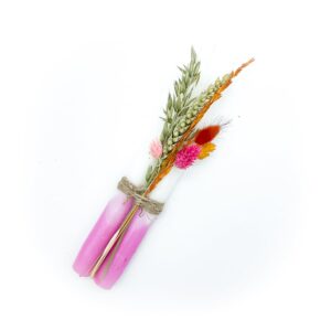Cadeausetje DIP DYE kaarsen met droogbloemen