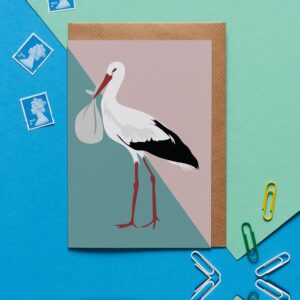 Wenskaart met enveloppe I ooievaar