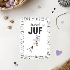Kaart gelukspoppetje 'bedankt juf'