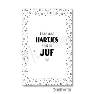Mini kaart 'heel veel hartjes voor de juf'