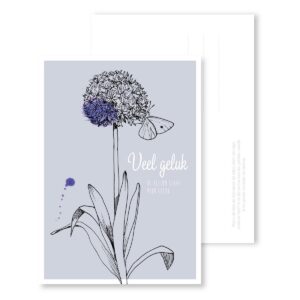 Ansichtkaart I Veel geluk (allium)