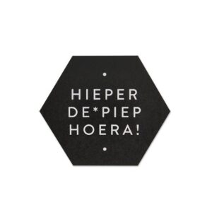 Stickers I Zeshoek hieperdepiep hoera! zwart (10st)