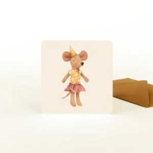 Vierkant kaartje I Muisje meisje feesthoedje