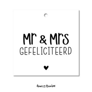 Mini kaart I Mr & Mrs gefeliciteerd cadeaulabel