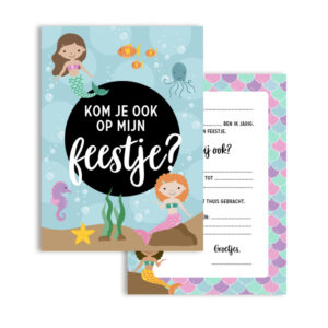 Set uitnodigingen, enveloppen en stickers I zeemeermin (8st.)