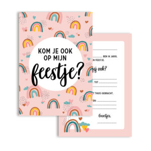 Set uitnodigingen, enveloppen en stickers I regenboog (8st.)