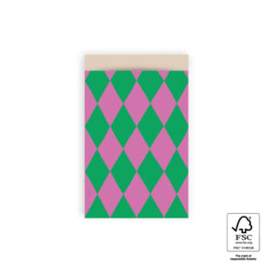Inpakzakje harlequin groen roze I M (5 st.)