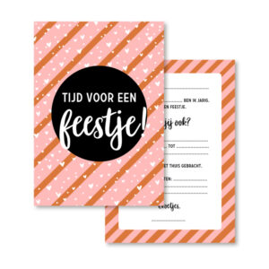 Set uitnodigingen, enveloppen en stickers I hartjes (8st.)