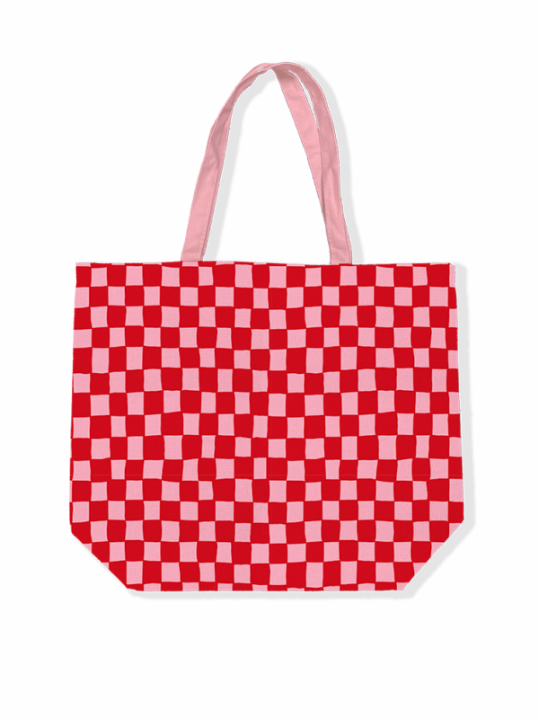 Canvas tas I geblokt roze / rood