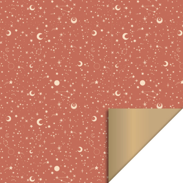 Inpakpapier | Galaxy Cognac Gold – Maan & Sterren 70x300cm