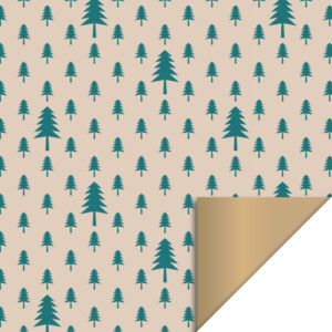Inpakpapier | X-mas Trees Beige/Jade Green/Gold 70x300cm