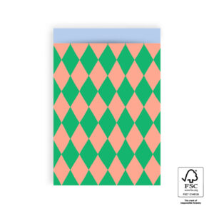 Inpakzakje I Harlequin Green/Salmon Light Blue I L (5st)