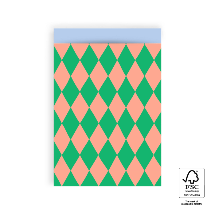 Inpakzakje I Harlequin Green/Salmon Light Blue I L (5st)