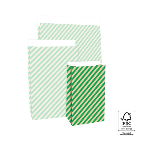 Blokbodemzakken Stripes Green/Peach – M (2st) - Afbeelding 3