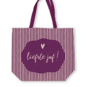 Canvas tas I Liefst juf paars gestreept