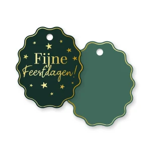 Cadeaulabel I fijne feestdagen ovaal golvend groen