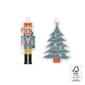 Gift tag duo I nutcracker en kerstboom pastel (2st)
